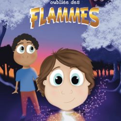 Couverture du livre jeunesse "La légende oubliée des flammes – Tome 1" avec un garçon en fauteuil roulant accompagné de deux animaux fantastiques.